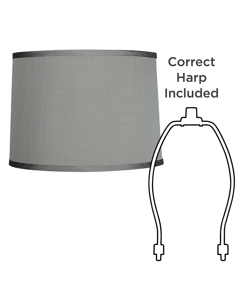 Platinum Gray Medium Dupioni Silk Lamp Shade 13" Top x 14" Bottom x 10" Slant x 10" High (Spider) Replacement with Harp and Finial - Springcrest