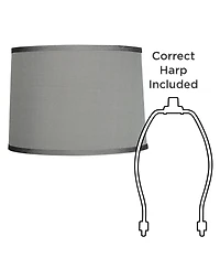 Platinum Gray Medium Dupioni Silk Lamp Shade 13" Top x 14" Bottom x 10" Slant x 10" High (Spider) Replacement with Harp and Finial - Springcrest