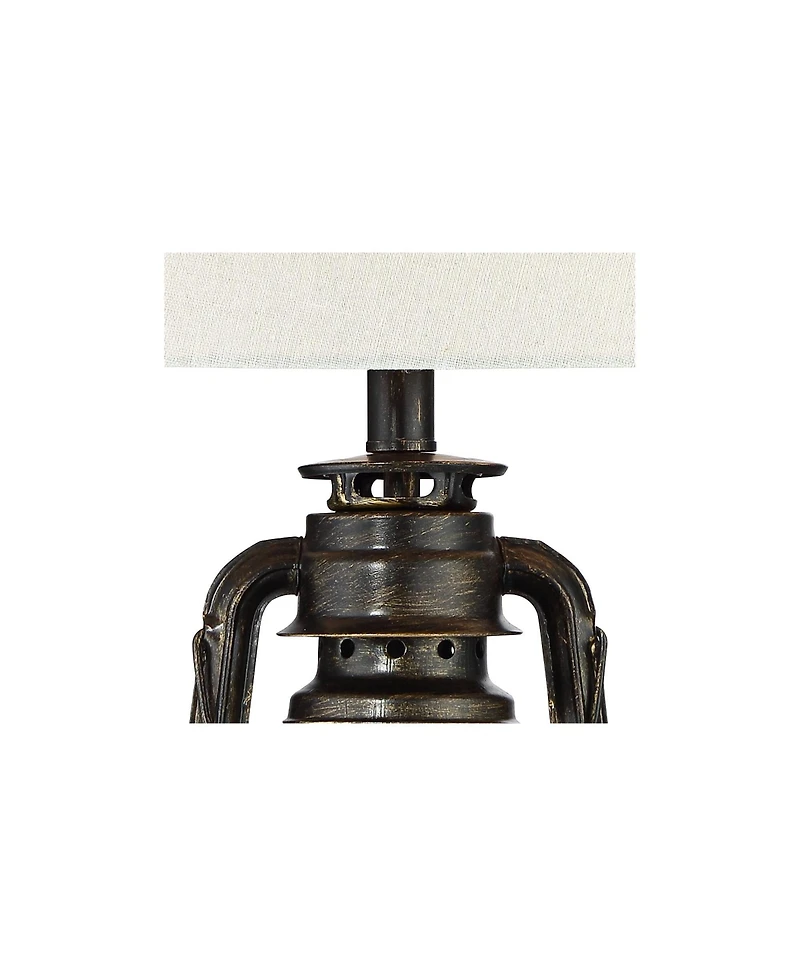 Murphy Industrial Rustic Accent Table Lamp Miner Lantern 23" High Weathered Bronze Metal Clear Glass Oatmeal Fabric Drum Shade Decor for Living Room B