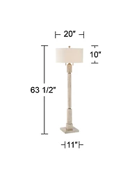 Baluster Traditional Country Cottage Natural Standing Floor Lamp 63.5" Tall Rustic Whitewashed Pickled Wood Oatmeal Linen Fabric Drum Shade Decor