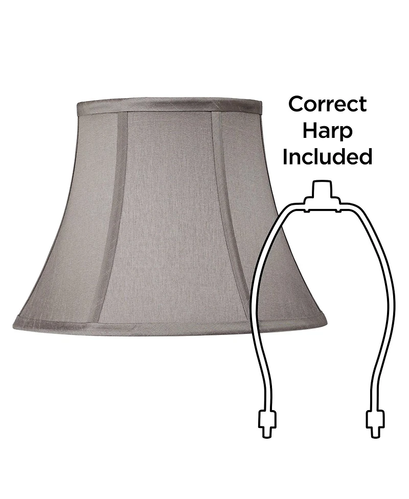 Springcrest Set of 2 Pewter Gray Small Bell Lamp Shades 7" Top x 12" Bottom x 9" High (Spider) Replacement with Harp and Finial