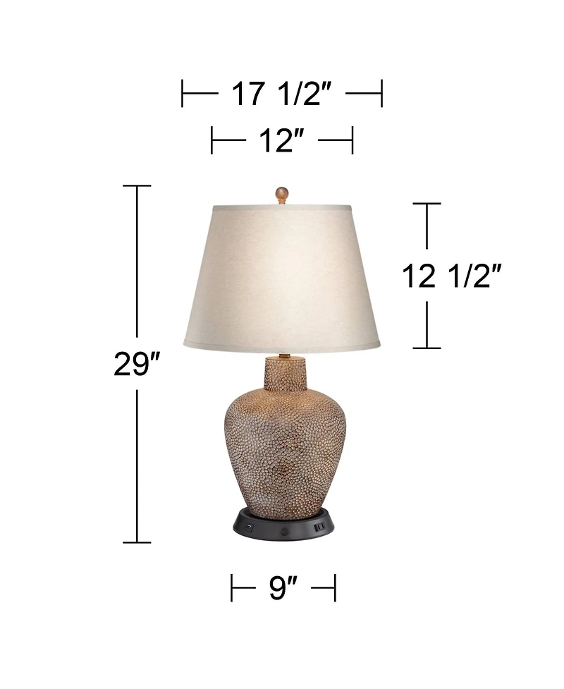 360 Lighting Bentley Rustic Farmhouse Table Lamp 29" Tall Brown Leaf with Dimmable Usb Workstation Base Off White Empire Shade for Bedroom Living