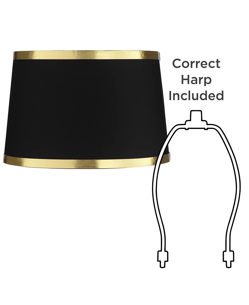Springcrest Collection Set of 2 Hardback Drum Lamp Shades Black Medium 13" Top x 15" Bottom x 10" Slant Spider Replacement Harp and Fin