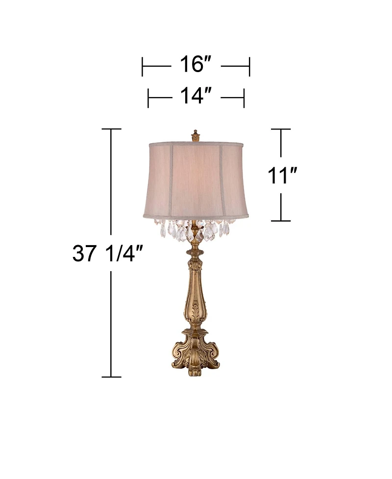 Barnes and Ivy Dubois Traditional Table Lamp 37 1/4" Tall Antique Gold Mist Gray Crystal Beading Drum Shade for Bedroom Living Room Bedside Night