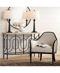360 Lighting Dolbey Rustic Farmhouse Table Lamps 28" Tall Set of 2 Bronze Off White Drum Shade for Bedroom Living Room Bedside Nightstand Office