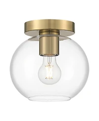 Possini Euro Design Kavin Modern Ceiling Light Semi Flush-Mount Fixture 8 3/4" Brass Clear Glass for Bedroom Kitchen Living Room