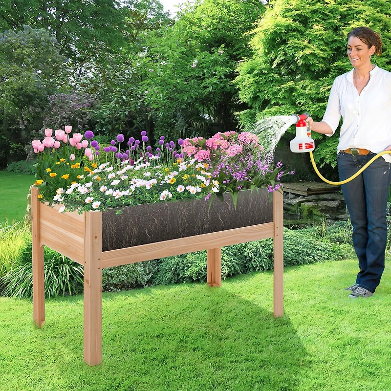 Raised Wooden Garden Bed 24" Elevated Planter Box Plant Terrarium with Drain Holes