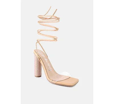 Scansta Lace Up Rhinestone Embellished Heel Sandals Women