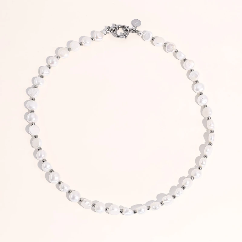 Chunky Pearl Silver Jean Necklace - Small
