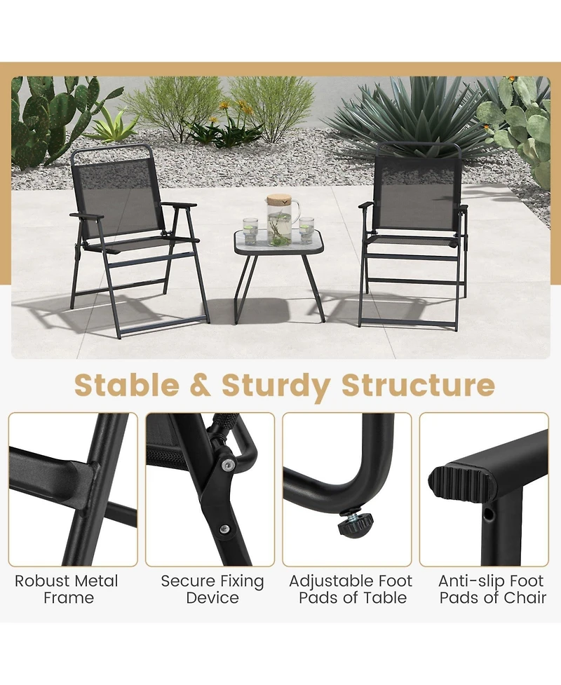 Sugift 3 Pieces Patio Folding Conversation Chairs and Table