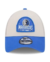 New Era Men's Khaki/Blue Dallas Mavericks Throwback Patch Trucker 9FORTY Adjustable Hat