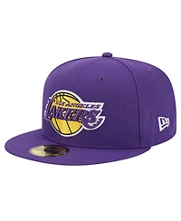 New Era Men's Purple Los Angeles Lakers Court Sport Leather Applique 59FIFTY Fitted Hat