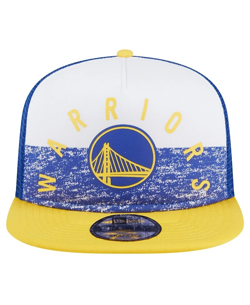 New Era Men's Royal Golden State Warriors Arch A-Frame Trucker 9FIFTY Snapback Hat