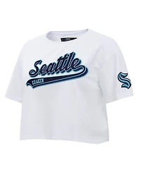 Pro Standard Women's White Seattle Kraken Boxy Script Tail Cropped T-Shirt
