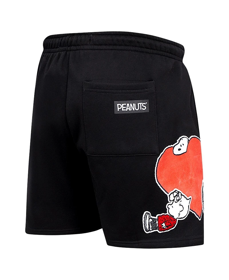 Freeze Max Men's Black Peanuts Snoopy Loves Flowers Fleece Shorts