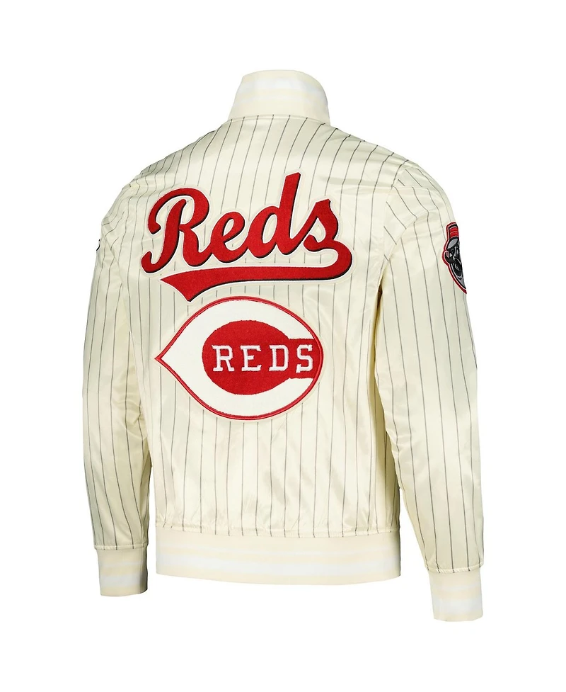 Pro Standard Men's Cream Cincinnati Reds Cooperstown Collection Pinstripe Retro Classic Satin Full-Snap Jacket