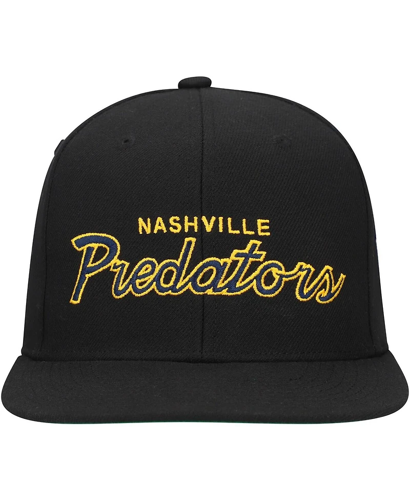 Mitchell & Ness Men's Black Nashville Predators Core Team Script 2.0 Snapback Hat