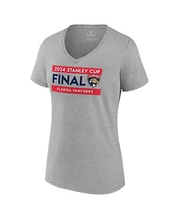 Fanatics Women's Heather Gray Florida Panthers 2024 Stanley Cup Final Plus V-Neck Roster T-Shirt