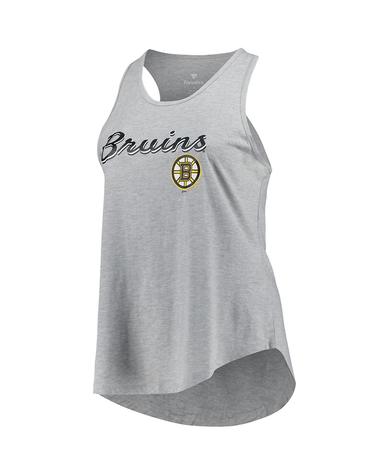 Fanatics Women's Heather Gray Boston Bruins Plus Racerback Tank Top