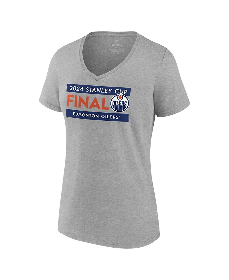 Fanatics Women's Heather Gray Edmonton Oilers 2024 Stanley Cup Final Plus V-Neck Roster T-Shirt