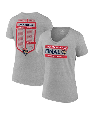 Fanatics Women's Heather Gray Florida Panthers 2024 Stanley Cup Final Plus V-Neck Roster T-Shirt