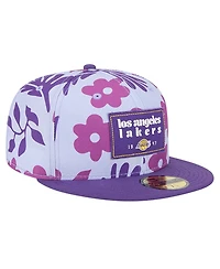 New Era Men's Purple Los Angeles Lakers Palm Fronds 2-Tone 59FIFTY Fitted Hat