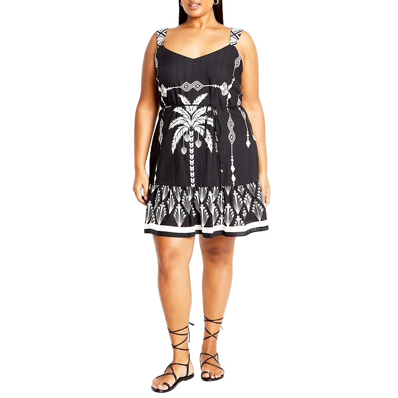 City Chic Plus Peta Border Print Dress