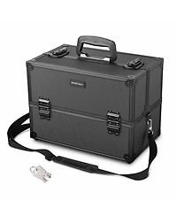 Byootique 14"x8"x10" Lockable Abs Aluminum Cosmetic Makeup Case Box Train Black