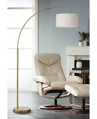360 Lighting Cora Modern Arc Floor Lamp Standing 72" Tall Brass Metal White Linen Drum Shade Decor for Living Room Reading Bedroom Office House H