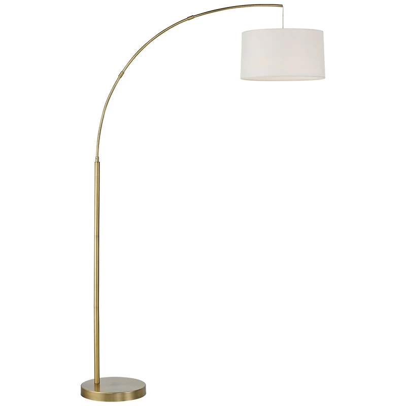 360 Lighting Modern Arc Floor Lamp with Usb Charging Port 72" Tall Brass White Linen Drum Shade for Living Room Reading House Home
