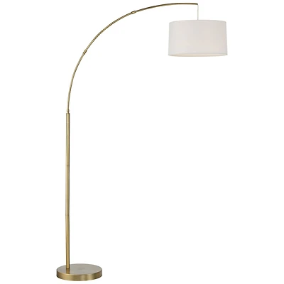 360 Lighting Modern Arc Floor Lamp with Usb Charging Port 72" Tall Brass White Linen Drum Shade for Living Room Reading House Home