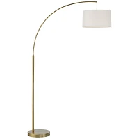 360 Lighting Modern Arc Floor Lamp with Usb Charging Port 72" Tall Brass White Linen Drum Shade for Living Room Reading House Home