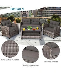 8PCS Patio Rattan Furniture Set Coffee Table Cushioned Sofa Garden Lawn Gray
