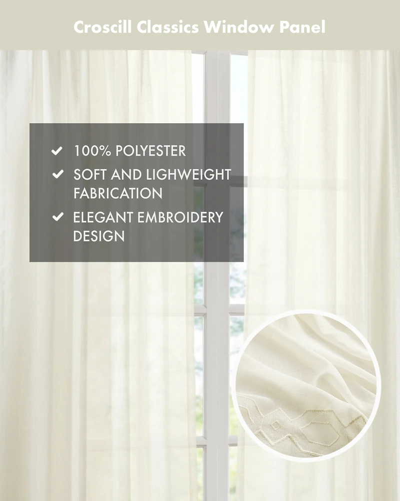 Croscill Classics Cornelli Embroidery Semi-Sheer Single Curtain Panel, 52"W x 96"L