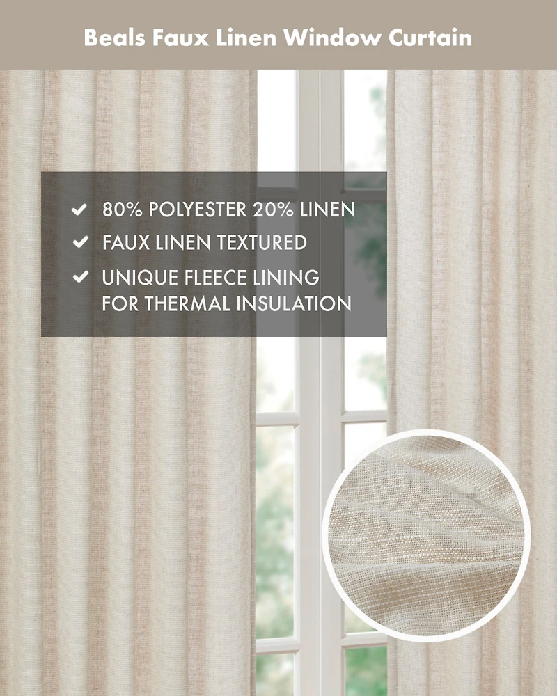Madison Park Beals Faux Linen Curtain Single Panel for Bedroom, Rob Pocket/Back Tab fit up to 1.25 inches rod Single Curtain Panel for Living Room, Un