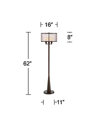 Franklin Iron Works Durango Rustic Farmhouse Floor Lamp 62" Tall Oiled Bronze Metal 3 Light Led Brown Sheer Drum Shade for Living Room Bedroom Of