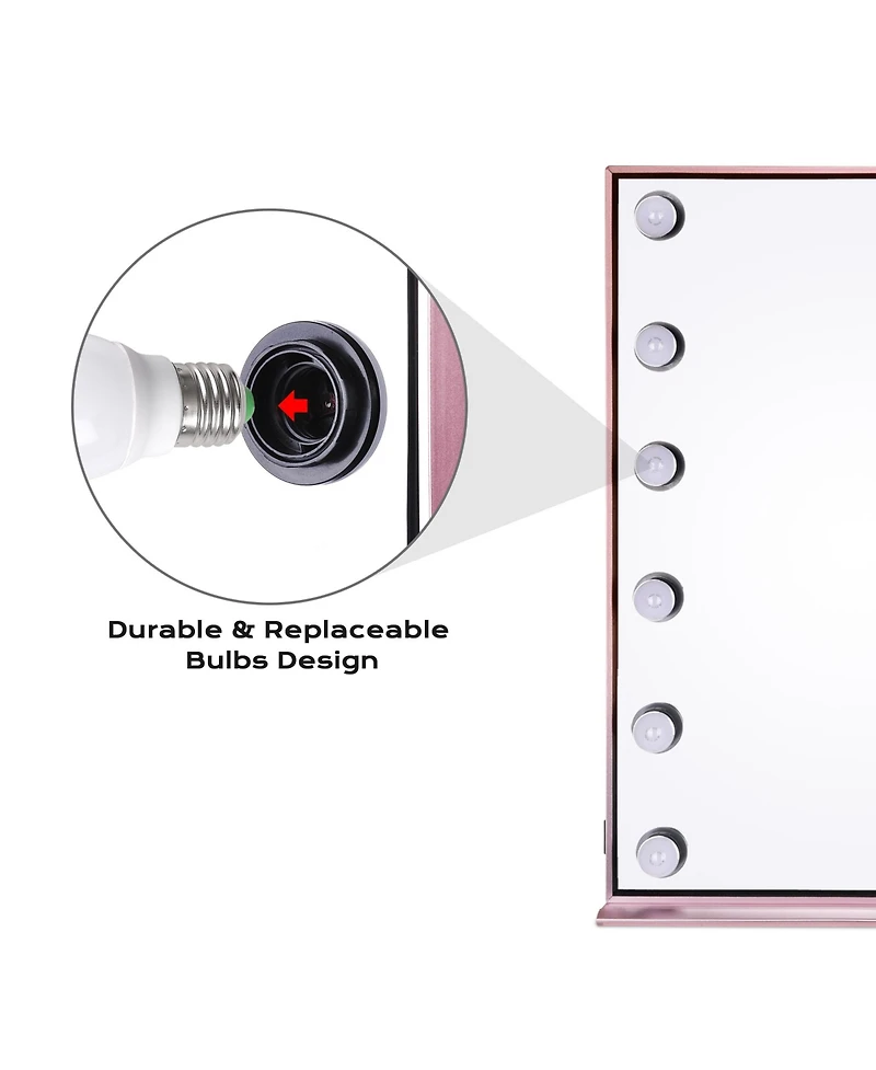 Byootique Lighted Hollywood Vanity Mirror 12pcs Dimmable Led Tabletop Wall Mount Makeup