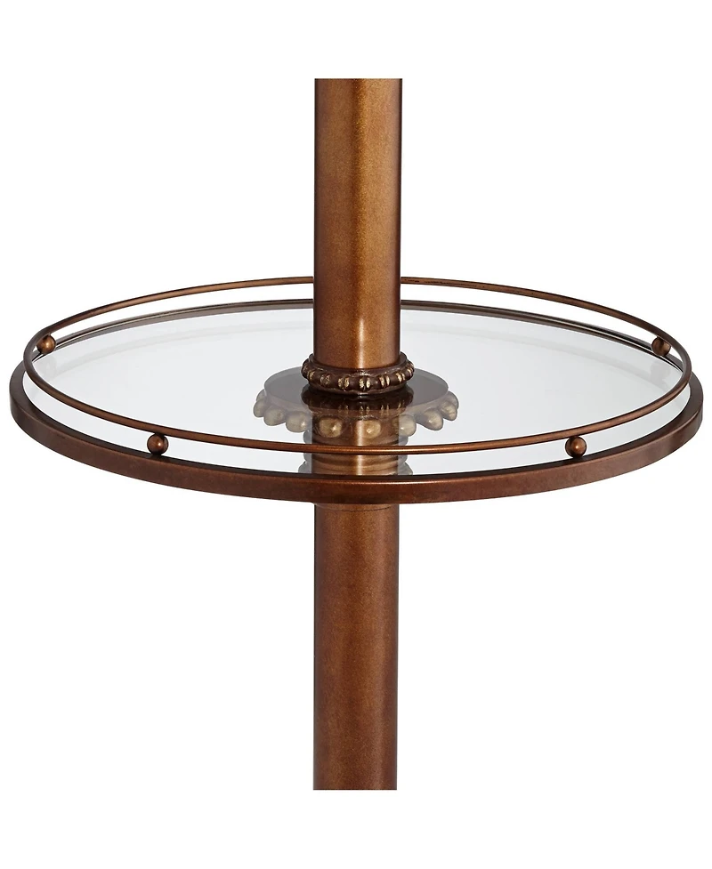 Hyde Park Rustic Vintage like Floor Lamp with Nightlight Glass Tray 65" Tall Bronze Gold Metal Pearl White Frosted Glass Fabric Bell Shade for Li