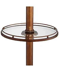 Hyde Park Rustic Vintage like Floor Lamp with Nightlight Glass Tray 65" Tall Bronze Gold Metal Pearl White Frosted Glass Fabric Bell Shade for Li