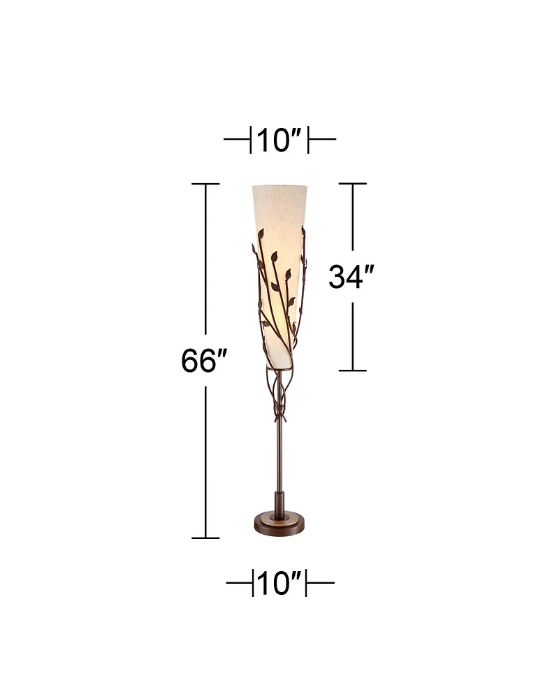 Franklin Iron Works Folia Rustic Industrial Floor Lamp 66" Tall Oil Rubbed Bronze Vine Linen Tapering Cone Shade for Living Room Bedroom House Ho