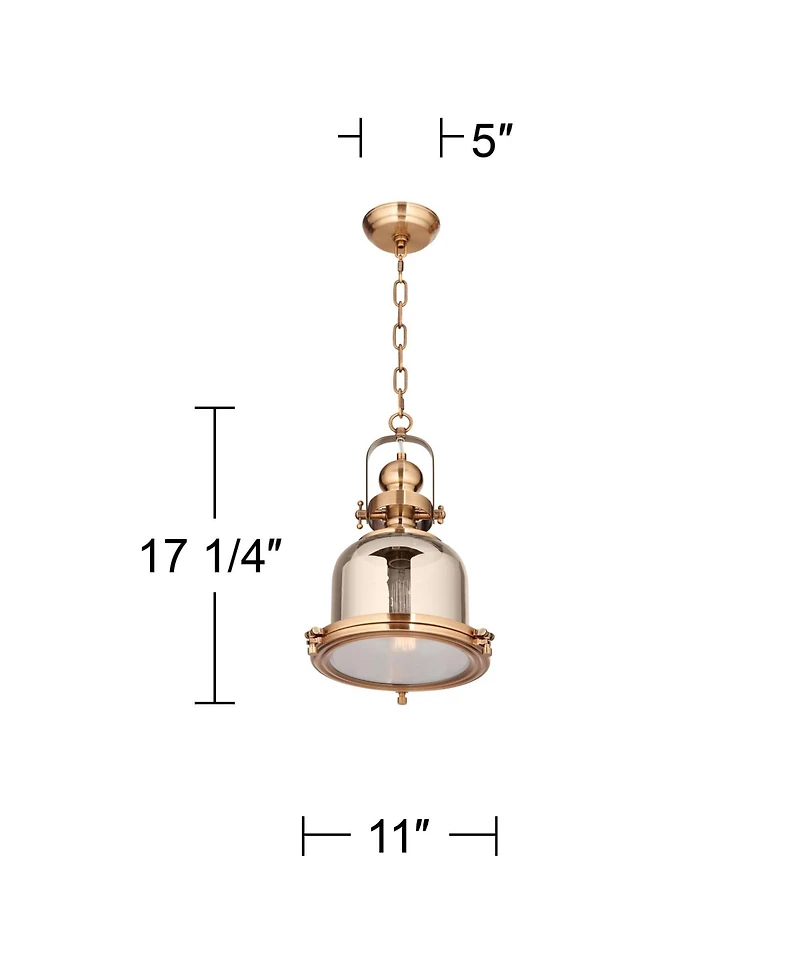 Possini Euro Design Elida Brass Mini Pendant Light 11" Wide Modern Chrome Glass Bell Jar Shade for Dining Room House Foyer Kitchen Island Entrywa