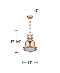 Possini Euro Design Elida Brass Mini Pendant Light 11" Wide Modern Chrome Glass Bell Jar Shade for Dining Room House Foyer Kitchen Island Entrywa