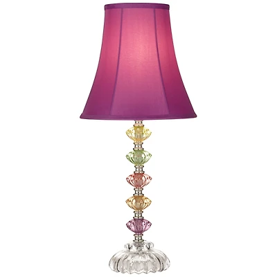 360 Lighting Bohemian Traditional Chic Style Accent Table Lamp 21" High Multi Colored Stacked Glass Pink Orchid Bell Shade Decor for Kids Girls Living
