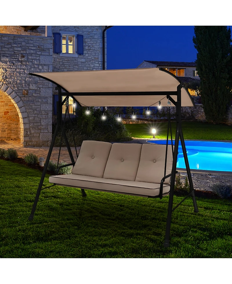 Costway 3-Person Hammock Chair Patio Porch Swing with Adjustable Canopy, Removable Cushion