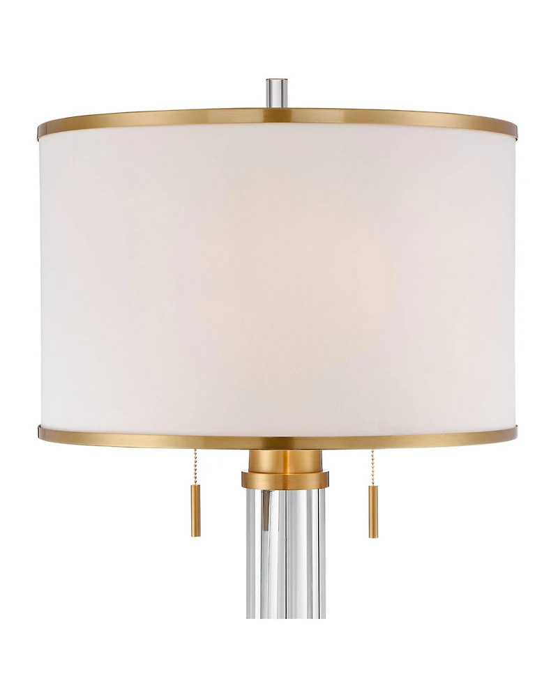 Possini Euro Design Cadence Modern Floor Lamp Standing 62" Tall Crystal Glass Column Satin Brass Linen Drum Shade for Living Room Bedroom Office