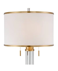 Possini Euro Design Cadence Modern Floor Lamp Standing 62" Tall Crystal Glass Column Satin Brass Linen Drum Shade for Living Room Bedroom Office