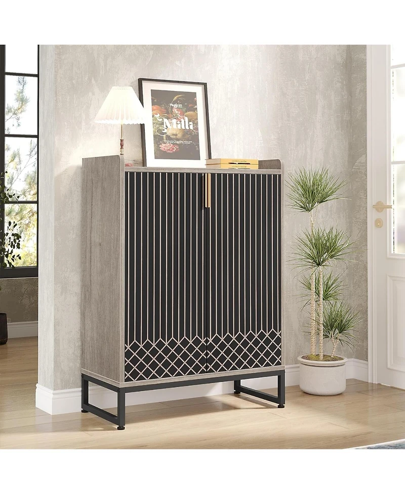 Tribesigns 25 Pair Shoe Cabinets with Doors, 5-tier Modern Rack Organizer Cabinet, Freestanding Wood Storage Cabinet for Bedroom Hallway Living R