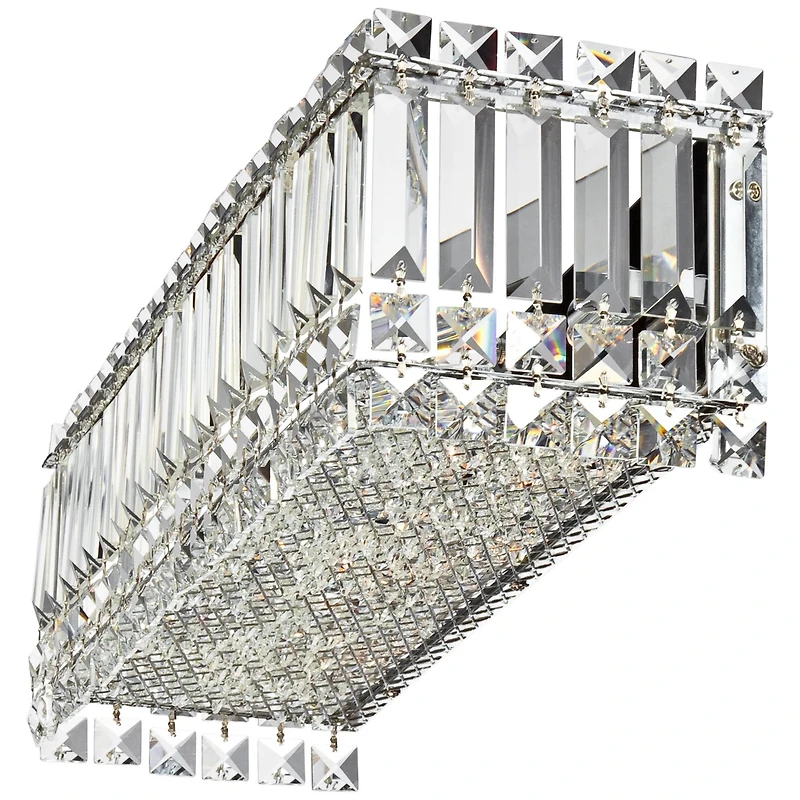 Possini Euro Design Crystal Columns Modern Wall Light Chrome 23" Light Bar Fixture for Bedroom Bathroom Vanity Reading Living Room Hallway House
