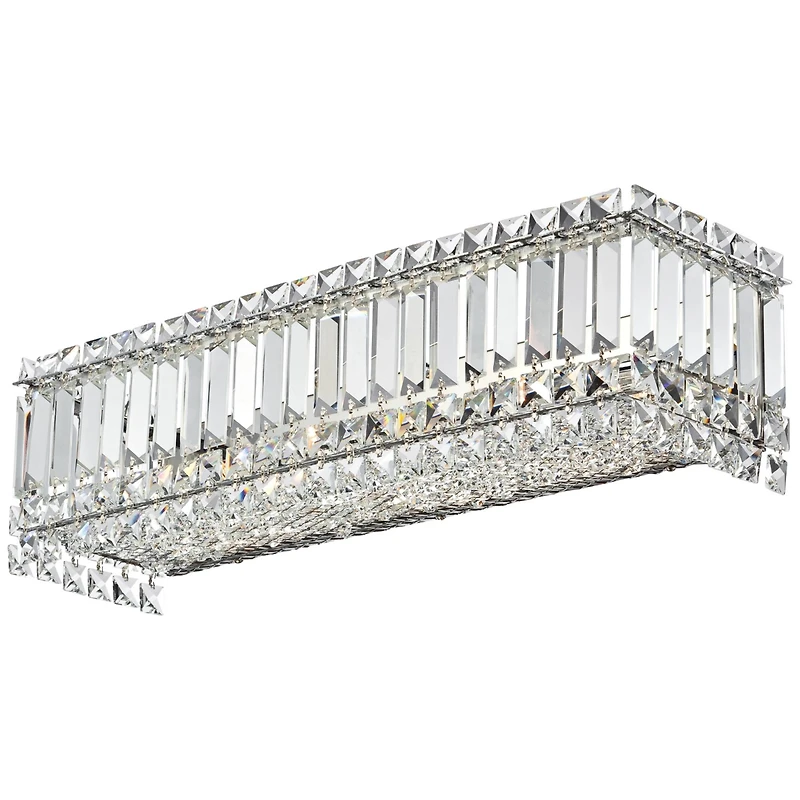 Possini Euro Design Crystal Columns Modern Wall Light Chrome 23" Light Bar Fixture for Bedroom Bathroom Vanity Reading Living Room Hallway House