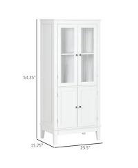 Kleankin Bathroom Floor Cabinet with 2 Storage Cabinets, Tempered Glass Door, Freestanding Linen Tower with Adjustable Shelves for Living Room, White